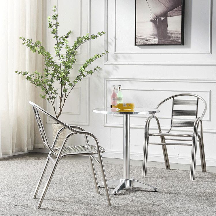 Stainless Steel Dining Table Industrial Pedestal Dining Table in Stainless Steel