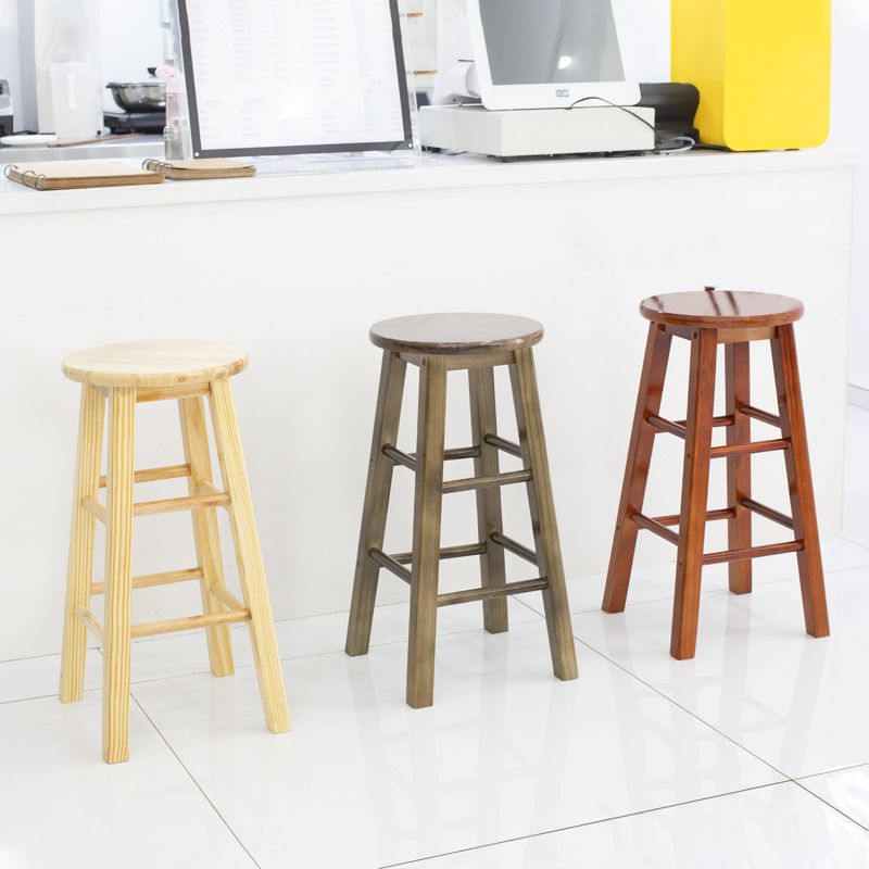 Modern Armless Backless Stool Wood Household Bar Stool with Wooden Seat and Pedal