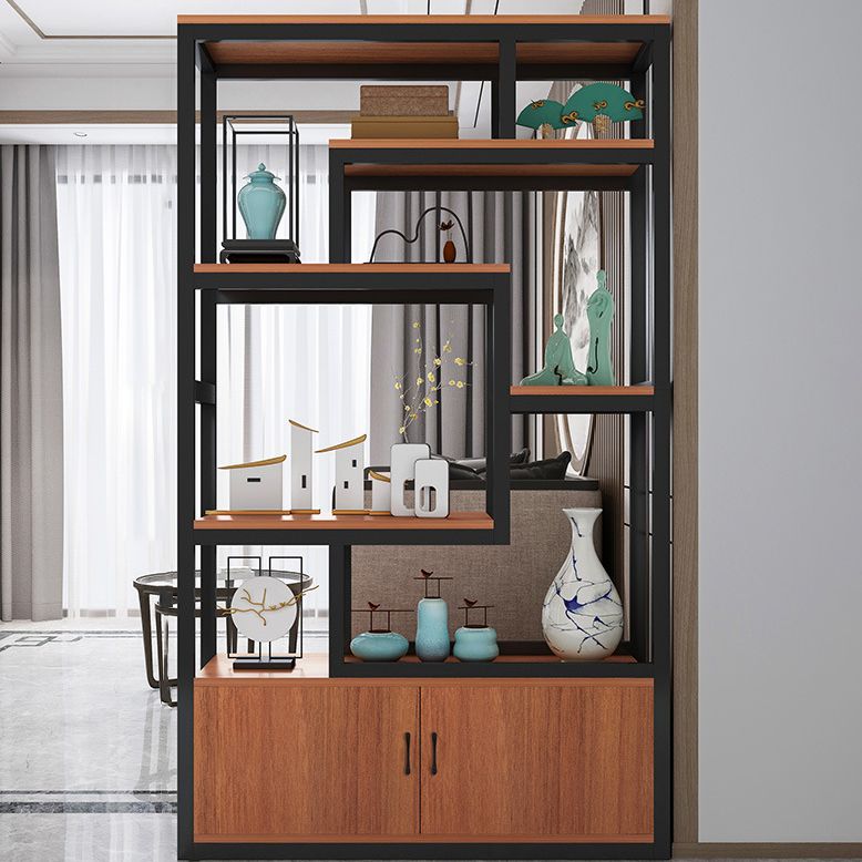 Modern Bookshelf with Doors Geometric Shelf Bookcase for Office