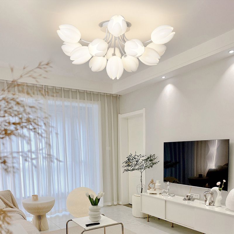 Contemporary Semi Flush Light White Ceiling Lamp for Living Room