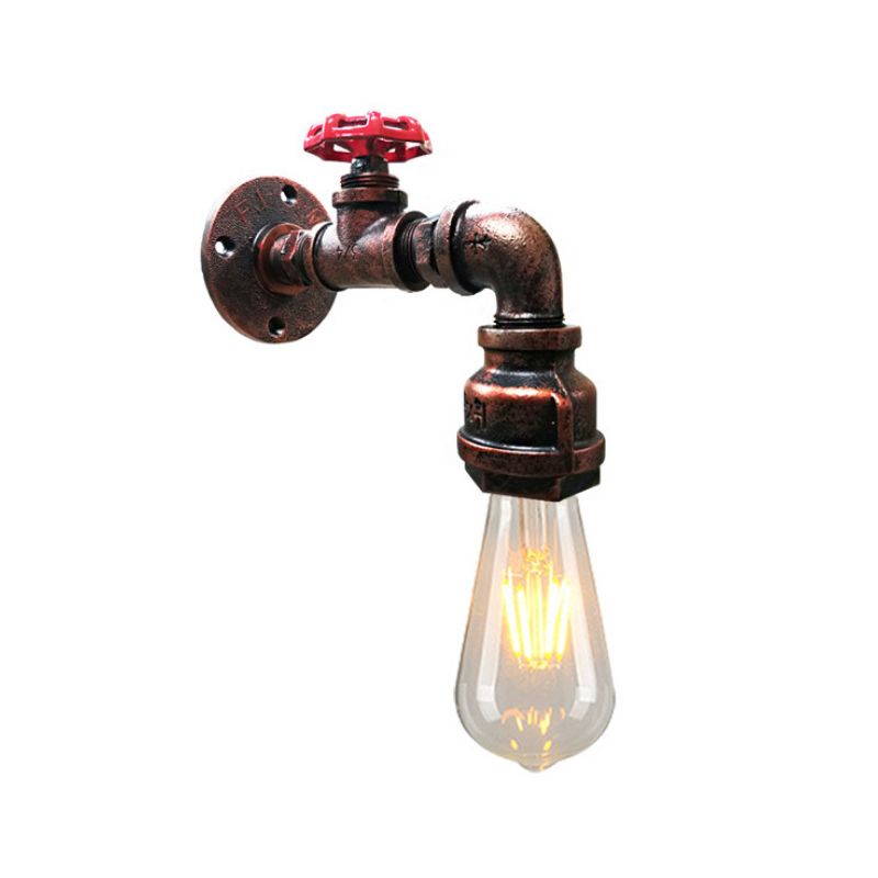 1-Light Faucet Shaped Pipe Wall Lamp Industrial Metal Wall Lighting Fixture for Foyer