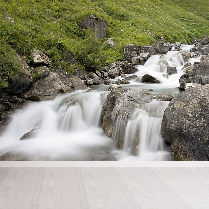 Photography Style Mural with Mountain and Waterfall Landscapes Wall Art for Living Room Decor