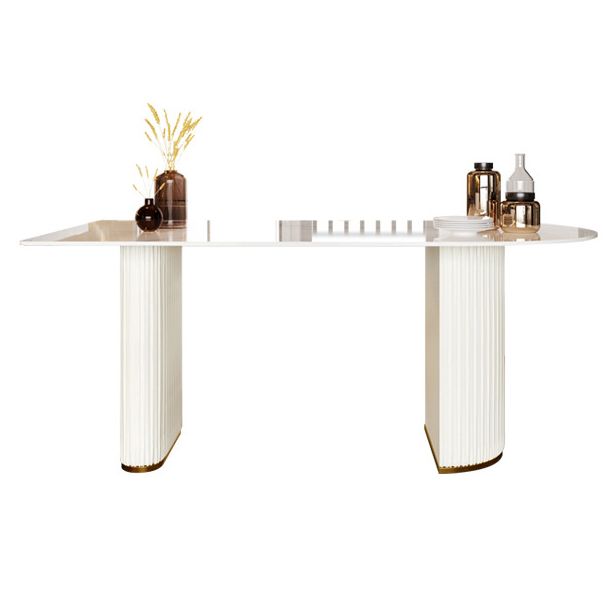 Modern White Dining Table 30.7" H Table with Double Pedestal Base for Kitchen Island