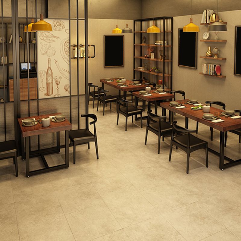 Rectangle Industrial Brown Dining Table Solid Wood and Metal Trestle Base Dining Table