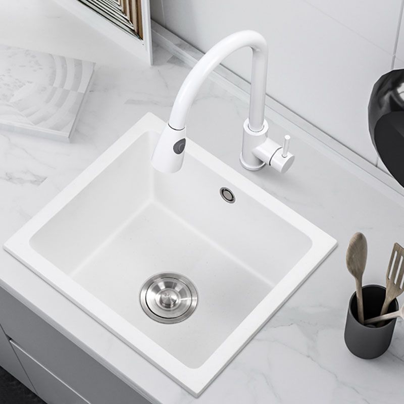 Quartz Kitchen Sink Drop-In Kitchen Sink with Basket Strainer