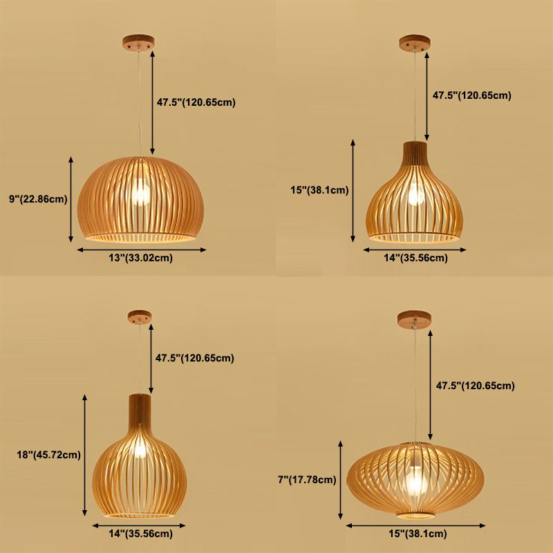 Holz geometrische Form Deckenleuchte chinesischer Stil Single -Anhänger für Esszimmer