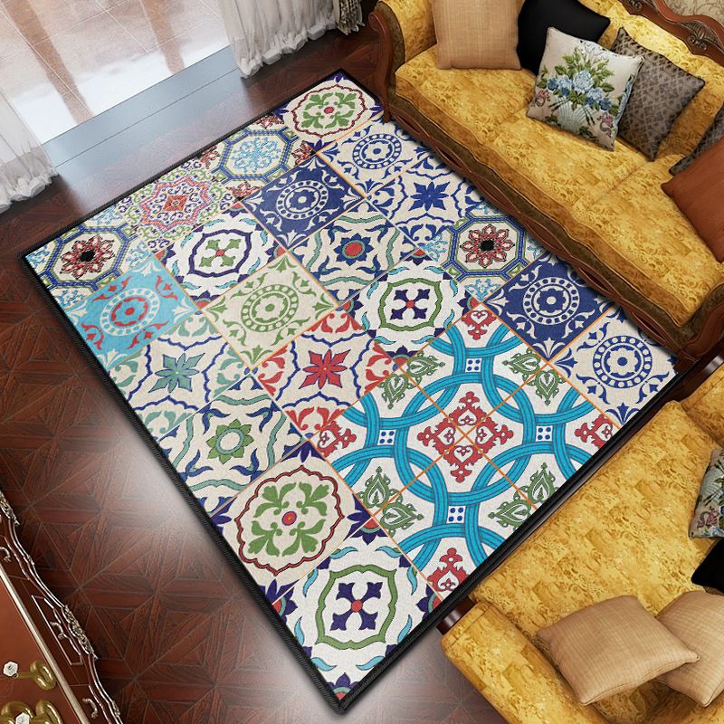 Green Bohemian Rug Polyester Graphic Rug Non-Slip Backing Rug for Living Room