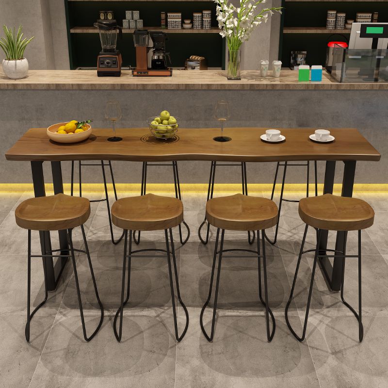 Modern 1/9 Pieces Bar Table Set Rectangle Wood Counter Table with High Stools for Balcony