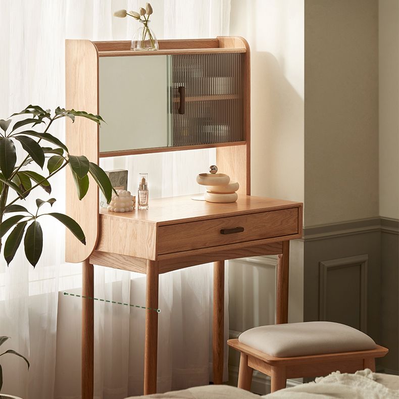 51.97" High 1-Drawer Vanity Desk/Mirror and Stool in Cherry Wood