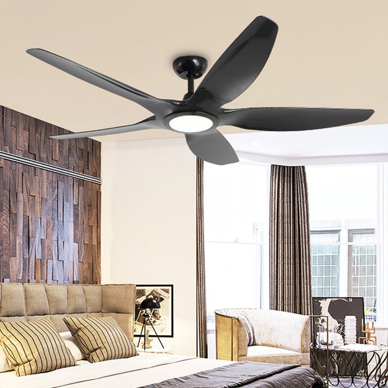 LED 5 Blades Halbflush -Beleuchtung modernistischer schwarzer Finish -Metall Deckenventilator Lampe für Schlafzimmer, 60 "W.