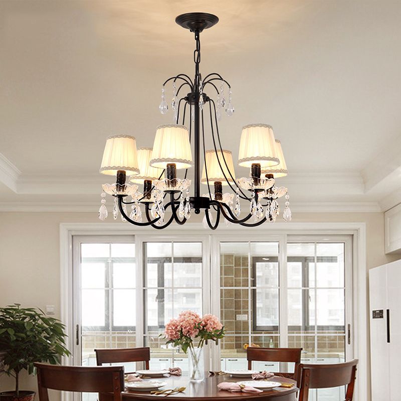 Black Chandelier Lighting Retro Metallic Swooping Arm Pendant Light Fixture with Dropping Crystal