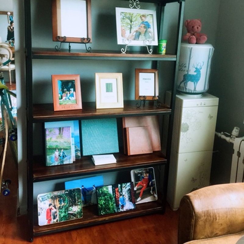 Contemporary Metal and Wood Book Shelf Open Home Shelf Bookcase with Shelves