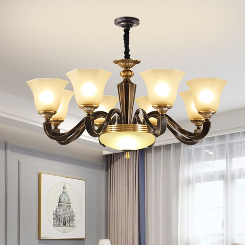 Bell Chandelier Light Fixture Traditional Amber Glass Pendant Lighting for Restaurant