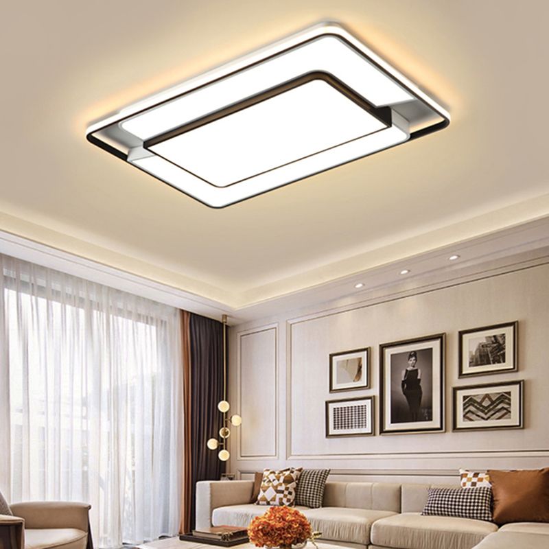 2-Rectangle Thin Ceiling Lamp Modern Aluminum Black and White LED Flush Light Fixture for Living Room