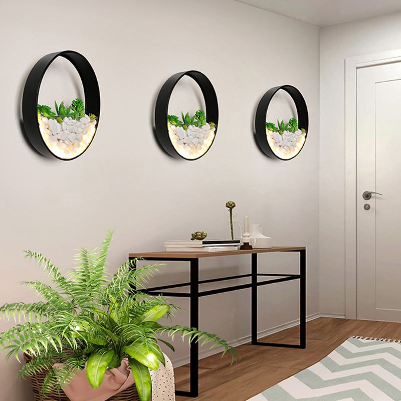 Bigodomina grande o parete luce acrilica leggera con falsa succulenta e pietra per la camera da letto del soggiorno