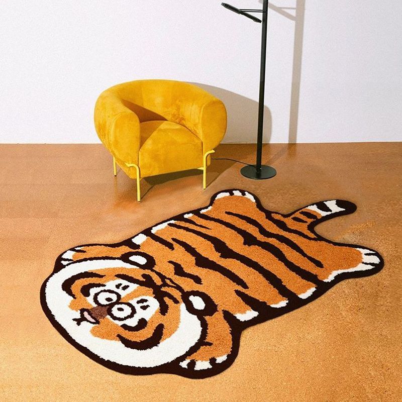 Novelty Bold Tiger Pattern Rug Orange Tone Polyester Carpet Stain Resistant Area Rug for Home Decor