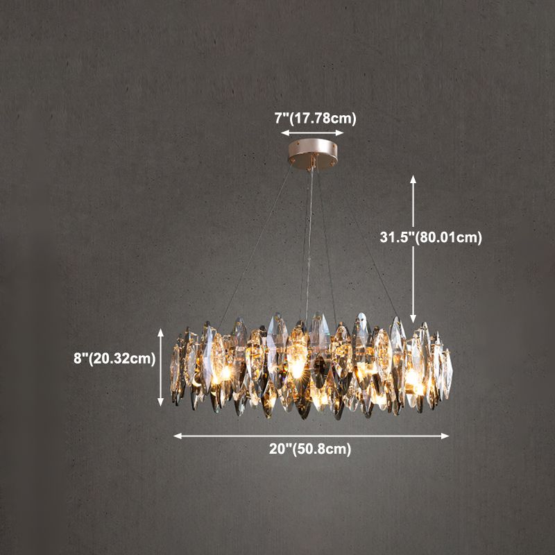 Ring Shape Crystal Chandelier Modern Iron Down Lighting Pendant for Study