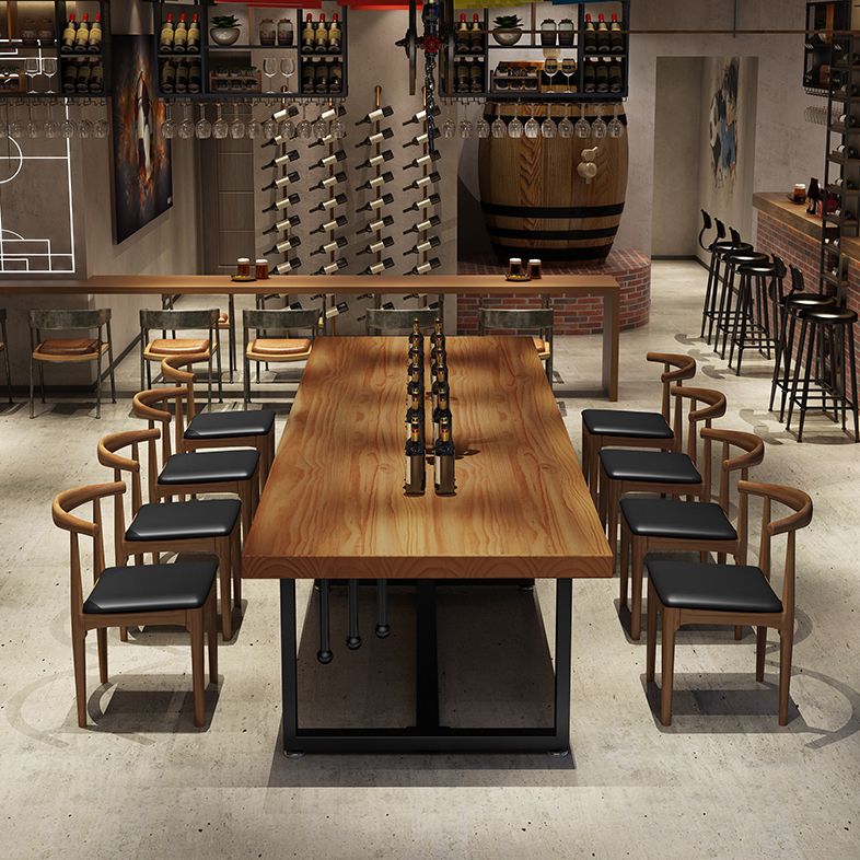 Pine Solid Wood Dining Table Rectangle Dining Table with Trestle Base