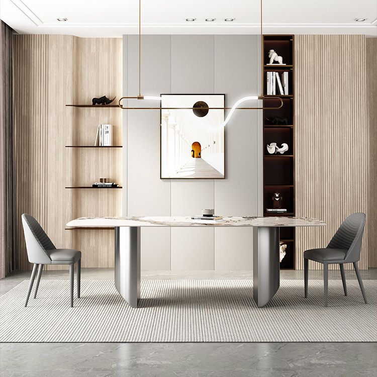 Industrial Rectangle Dining Table Sintered Stone Table with Metal Legs for Kitchen