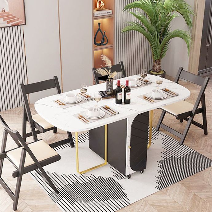 Mesa de comedor moderna de piedra sinterizada, mesa de comedor rectangular blanca con hojas abatibles de 59"