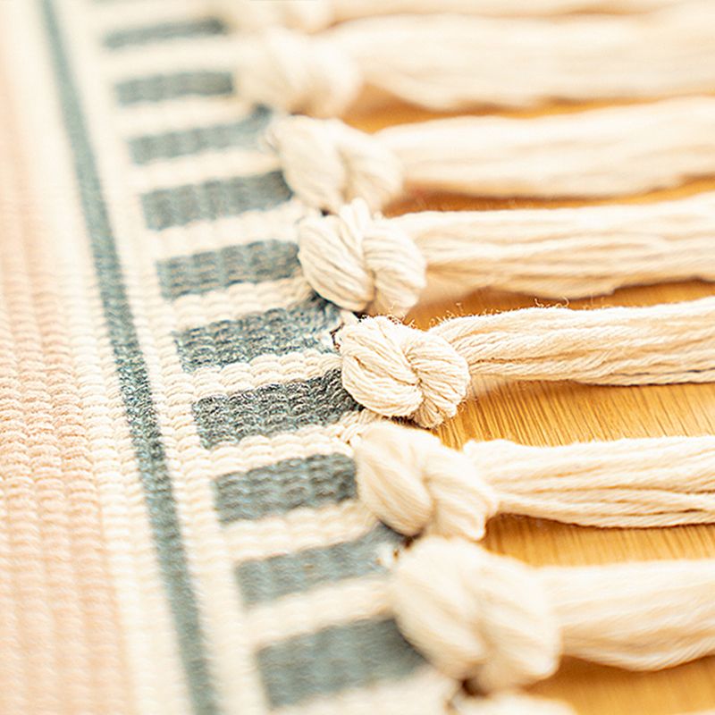Multicolor Nordic Rug Cotton Blend Geometric Printed Carpet Stain-Resistant Washable Indoor Rug with Tassel for Room