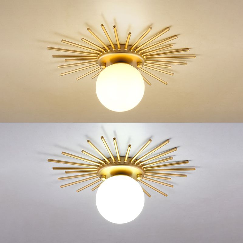 Lampada da soffitto Globe per balcone, con montaggio a soffitto, in vetro, semplice, in oro