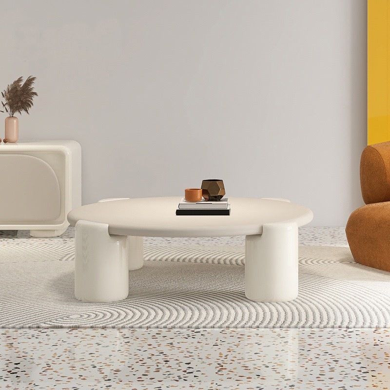 Contemporary Round Beige Coffee Table with 4 Legs Wooden Coffee Table