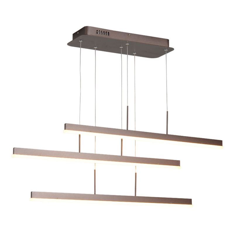 3-Tiered Linear Pendant Light Minimalist Acrylic Dining Room LED Island Light in Coffee