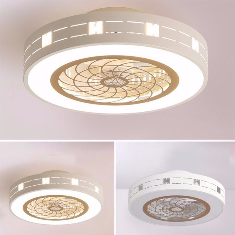 Nordische, trommelförmige Deckenventilator Lampe Metall Esszimmer LED Semi Flush Light mit ausgehöhltem Design