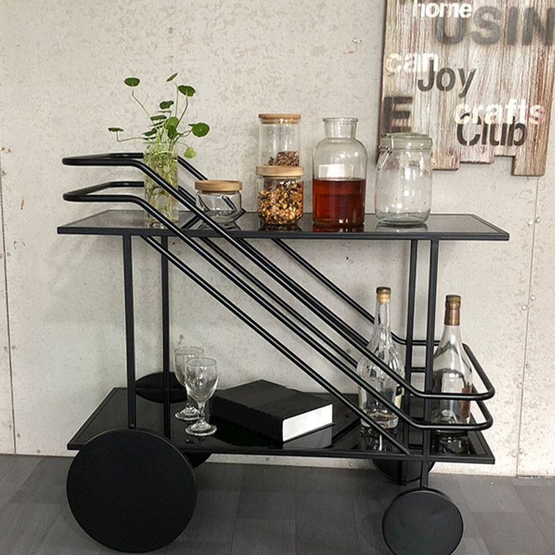 Modern Rectangular Glass Prep Table Home Dining Prep Table with Wheels