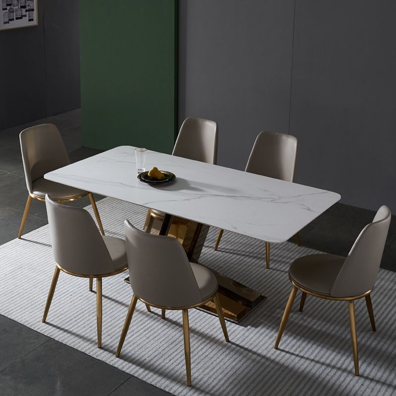 Glam Rectangle Dinette Set 1/4/5/7 Pieces Dining Table Set with White Sintered Stone Top
