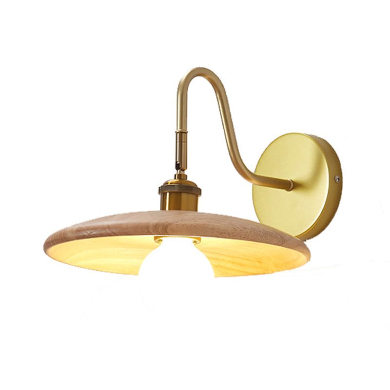 Single Modern Golden Wall Mounted Sconce Wooden Shaded Down Wall Light