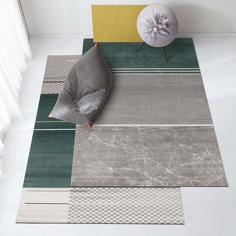 Green Living Room Area Carpet Color-Blcked Polyester Area Rug Stain Resistant Rug