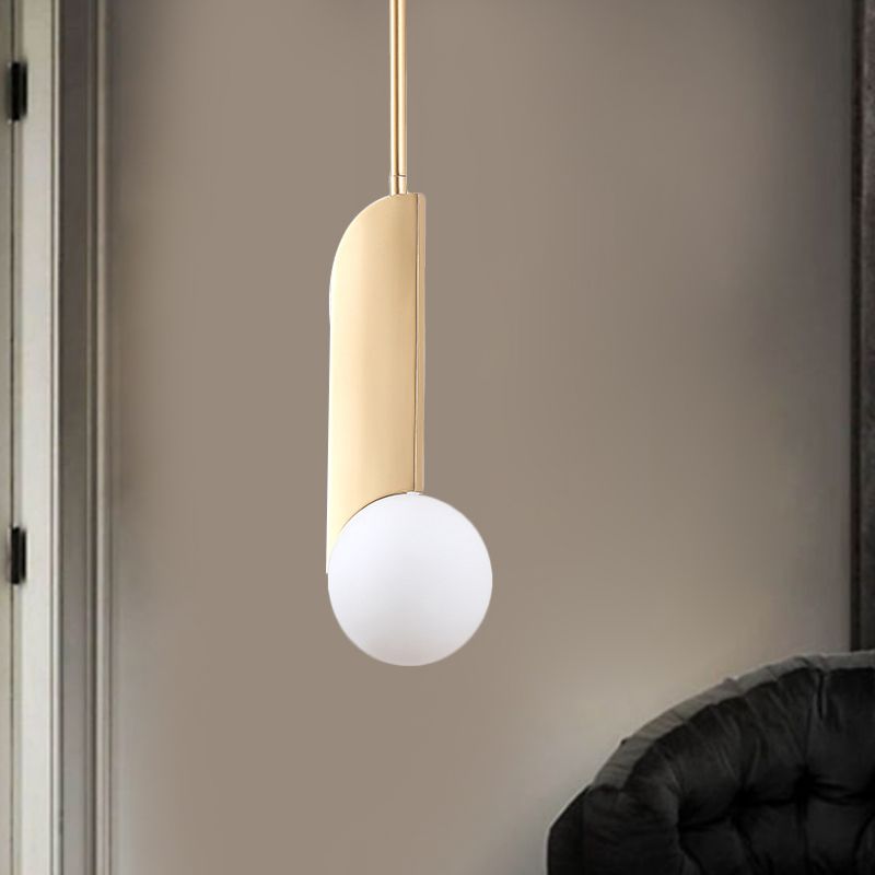 Colonial Spherical Ceiling Pendant Light 1 Bulb Ivory Glass Suspension Lighting in Gold for Living Room