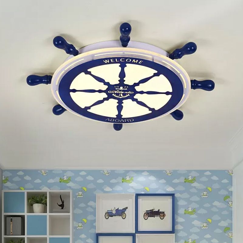 Circular Sleeping Room Flushmount Acrylic LED Modernism Ceiling Flush with Rudder Design in Blue