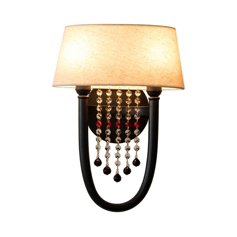 Tambour-métal éclairage d'éclairage de salon rustique à 2 légers lampe murale avec de l'ombre en tissu