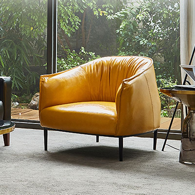 Solid Color Bedroom Leather Arms Included Round Arms Camel Back Barrel Chair