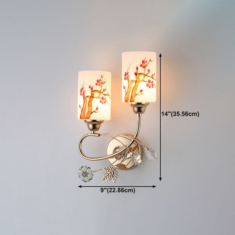 Lámpara de pared cilíndrica de vidrio de pintura a mano 2 luces de oro de 2 luces de oro