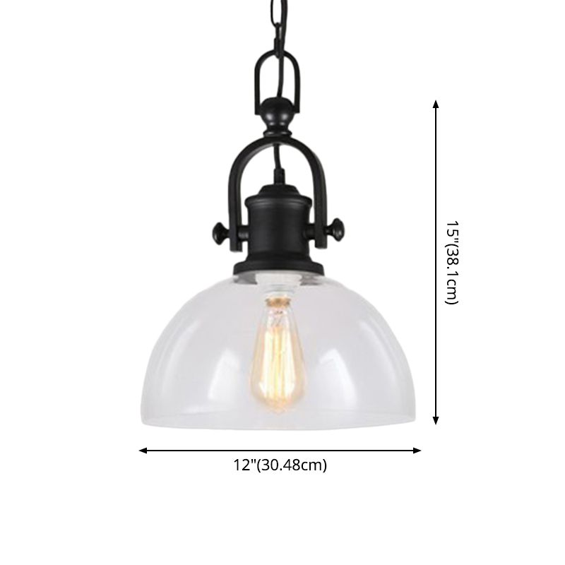 Glasscheibe-Form-Federlampe Industrie 1-Licht Bistro Bar Anhänger Beleuchtung in Schwarz