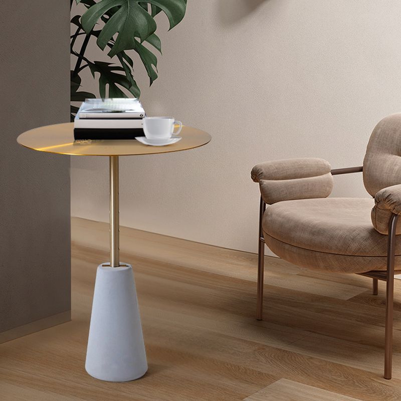 Pedestal Antique Finish End Table, Glossy Contemporary Side Table