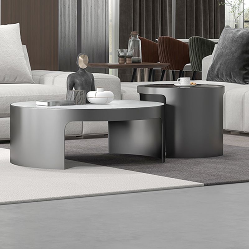 Sled 2 Nesting Coffee Table Contemporary Round Stone Cocktail Table