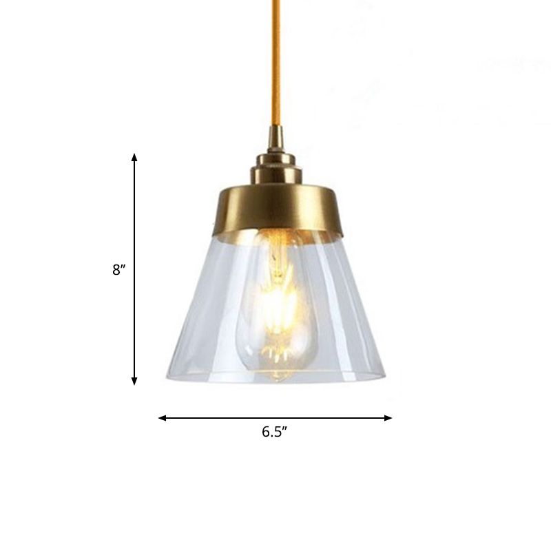 Gold Conical/Hoop/Grenade Hanging Lamp Postmodern 1-Light Metal/Clear Glass Suspension Pendant for Restaurant