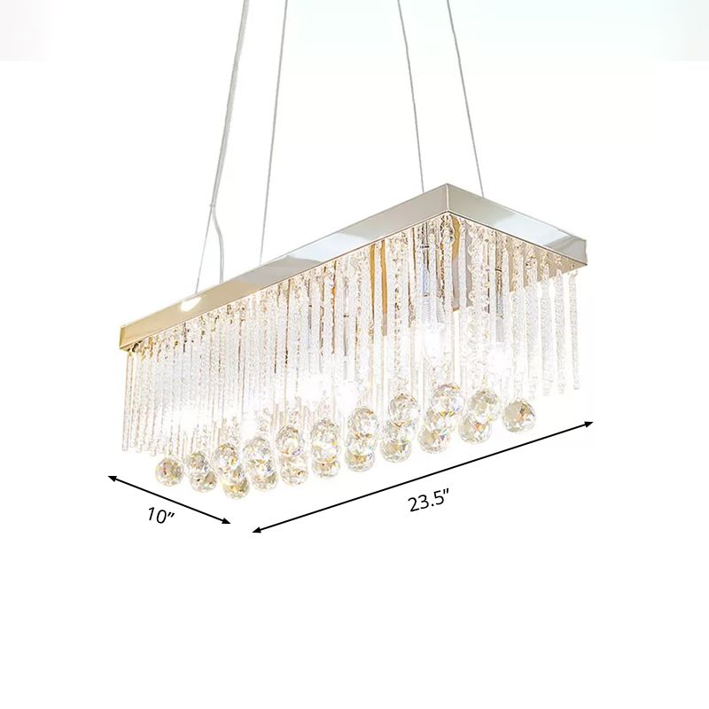 Crystal Ball Chrome Island Light Fixture Rectangle 6 Heads Contemporary Pendant Lighting