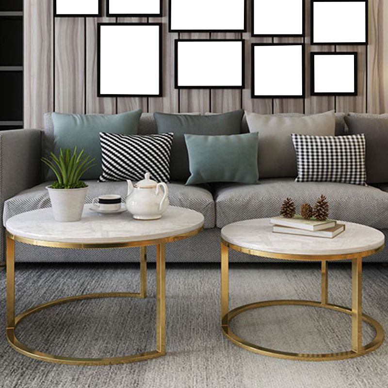 Frame Glam Simple Coffee Table Marble Round Cocktail Table Set