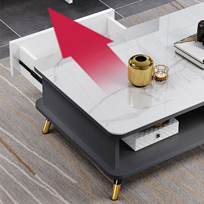Modernism Rectangular Glass Top Coffee Table 1-Shelf 2-Drawer Cocktail Table
