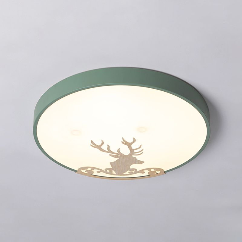 Round Ceiling Light Fixture Modern Acrylic Green LED Flush Mount Ceiling Light with Deer Pattern