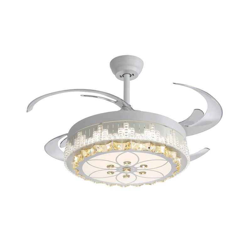 4 Blades LED Hanger Lamp Hedendaagse cirkelvormige Clear Clear Crystal Blocks Semi Flush Mount, 19 "breedte