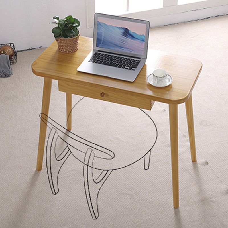 Curved Solid Wood Writing Desk Glam Style 1-drawer Office Desk
