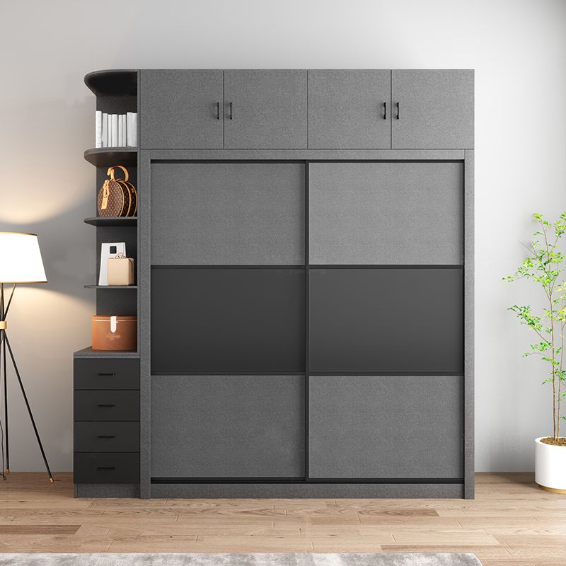 Modern Sliding Door Wardrobe for Bedroom Gray Manufactured Wood Cabinet