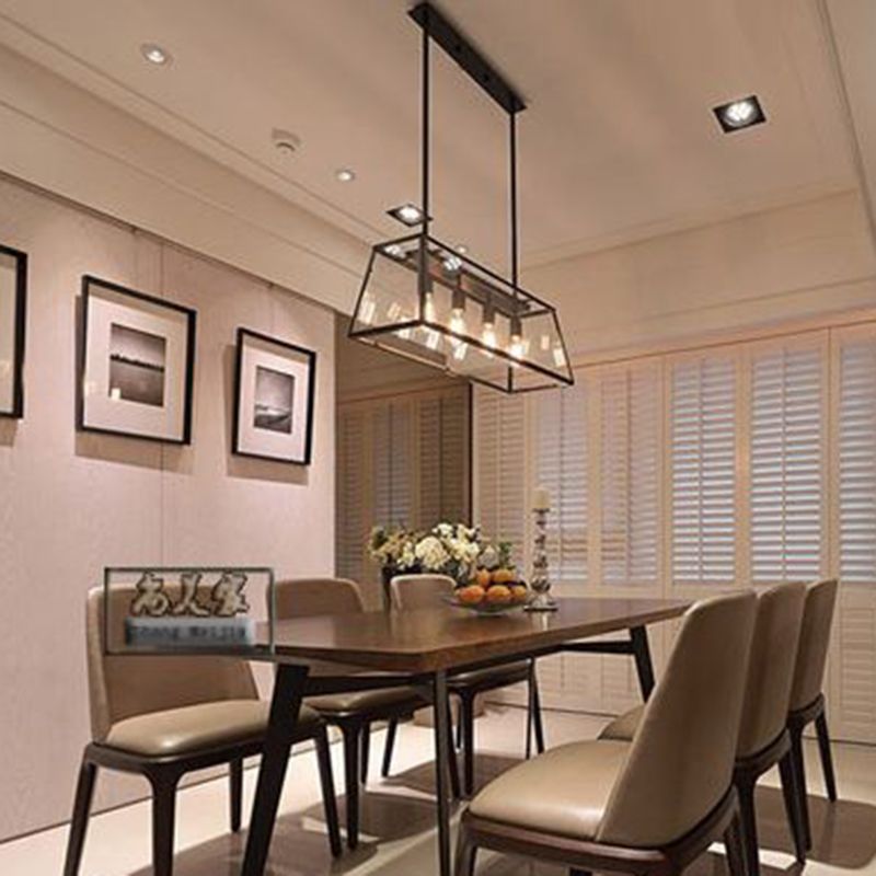 Luce a sospensione in vetro Black Island in stile Creative Creative industriale Luce in ferro battuto a 4 luci per luogo commerciale